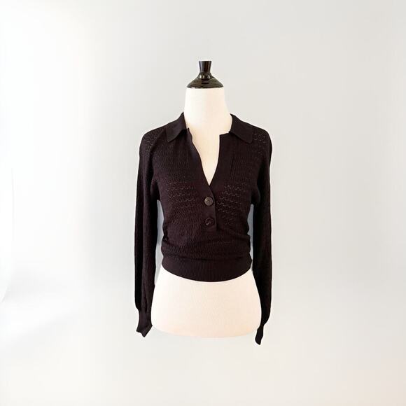 REVOLVE Devon Windsor Polo Sweater Size Small Black Pullover Open Back Knit Top - Picture 1 of 12